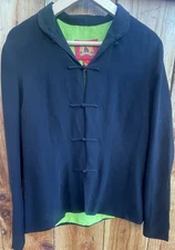 Shanghai Tang Black Silk Jacket/Blouse Size US10 Mandarin Collar Frog Buttons