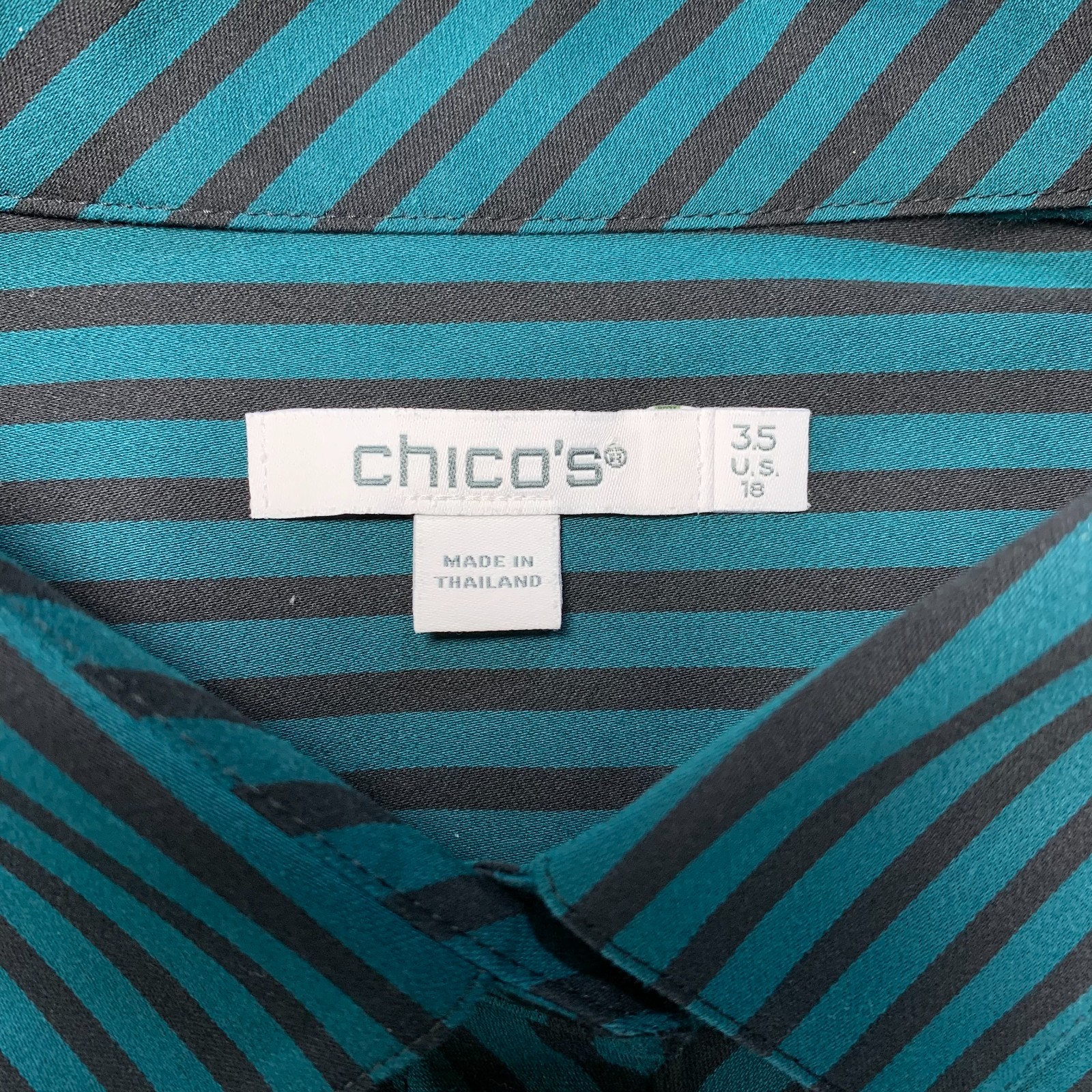 CHICOS Shirt Womens Size 3.5 / 18 Button Up Blouse Top Striped Green Black