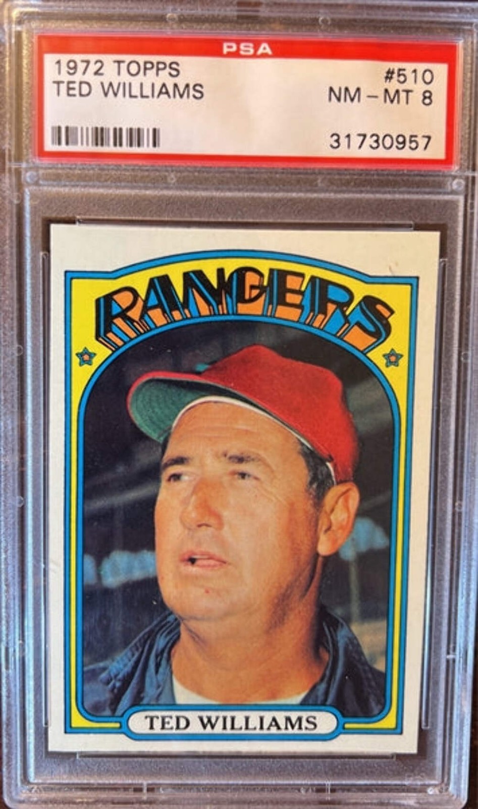 1972 Topps Baseball #510 - Ted Williams - PSA 8