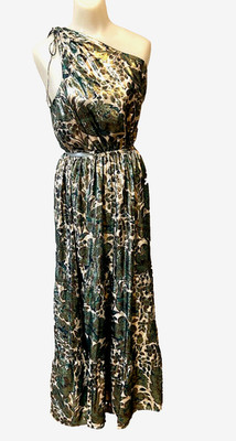 J. Crew  fancy dress size 12 One Shoulder  Maxi Lurex Chiffon metallic NEW NWT