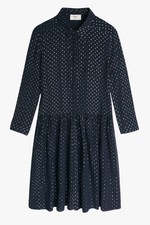 Hush Dress Navy Blue Gold Arrow Print Midi Pocket Pleated UK Size 12
