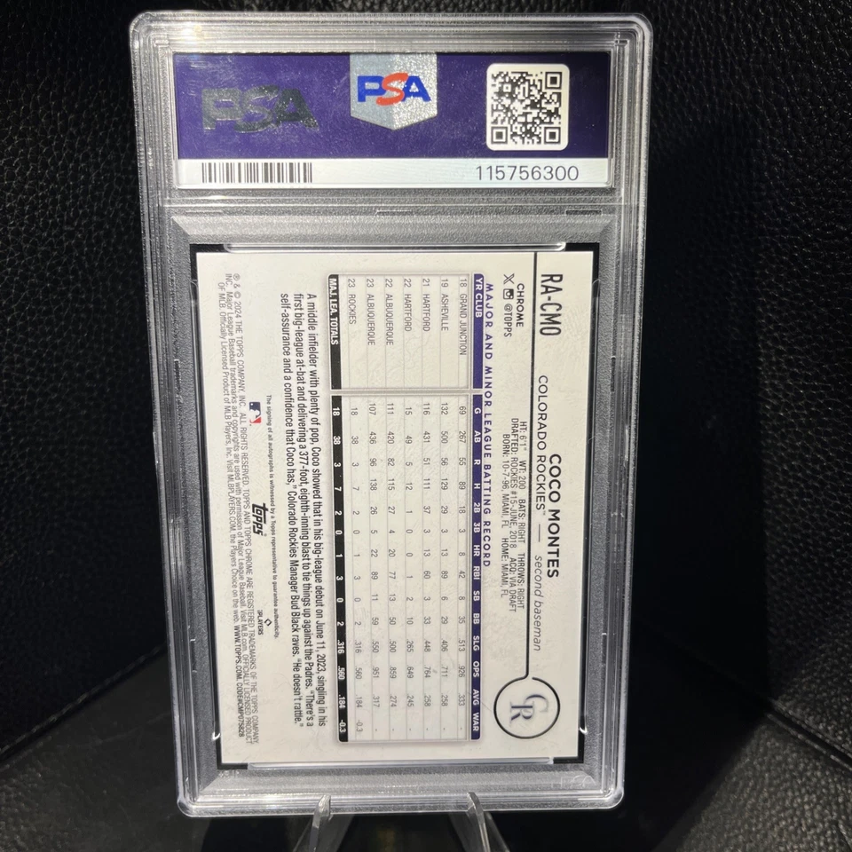 2024 Topps Chrome Baseball Blue Refractor Coco Montes RC /150 PSA 9 DNA AUTO 10 - Image 2 of 2