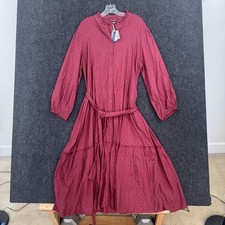 April Cornell Bistro Dress Womens XXL Claret Dobby Button Front Belted Midi