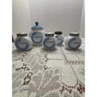 Vintage McKee Roman Arch Milk Glass Cereal Canister and Spice Shaker Set Blue