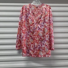 Kathryn Lounge Pajama Top Women Size 1X Pink Paisley Satiny Sleepwear Barbiecore