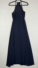 Lulus Navy Blue Halter Chiffon Layered Sleeveless Cocktail Maxi Dress Womens XS