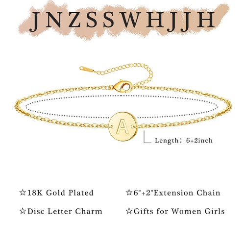 Valentines Day Gifts for Her Girls - Gold Initial Bracelets for Women Girls, 18K - Picture 6 of 7