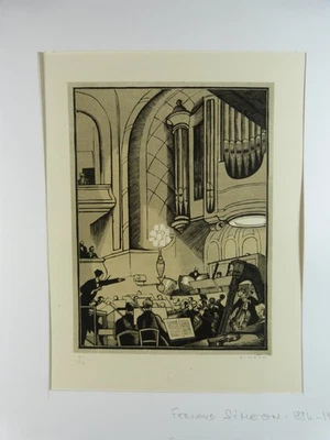 Fernand SIMEON (1884-1928) Gravure sur bois : "Le Concert", n°45/105, vers 1920 - Photo 1/4