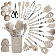 QMVESS Silicone Cooking Utensils Set 28 Pcs Non-Stick Kitchen Set with Holder