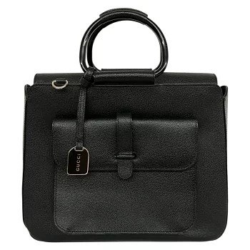 GUCCI handbag leather black metal handle tote bag