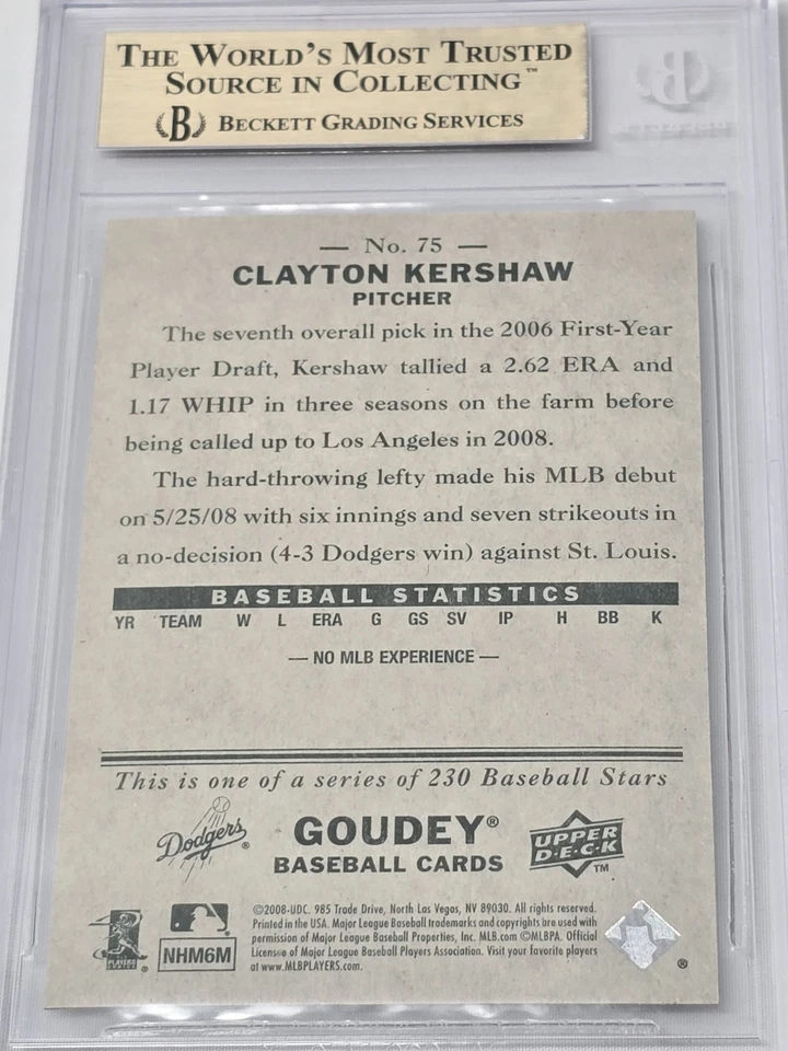  Clayton Kershaw Dodgers Rookie Upper Deck Goudey #75 Beckett 9.5 Estado perfeito - Imagem 4 de 4