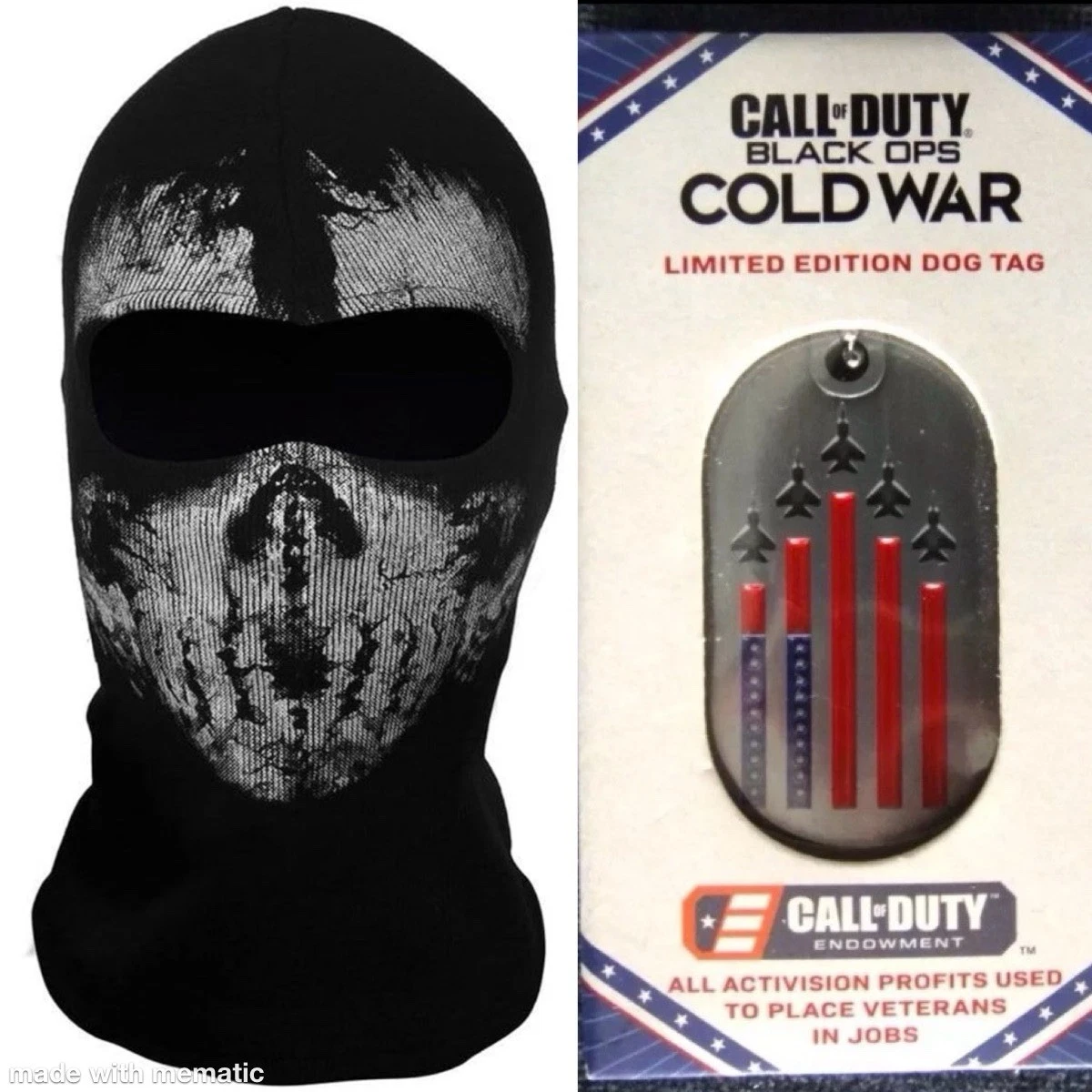 Adult Keegan GHOST FACE MASK Balaclava SKI HOOD+ACTIVISION CALL OF DUTY Dog Tag