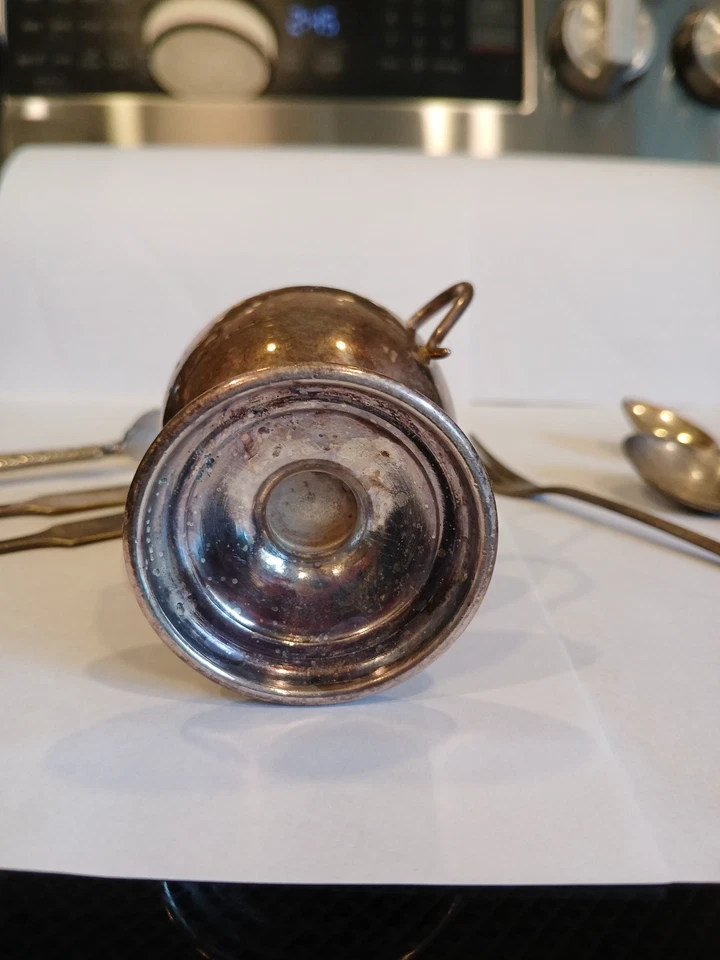 9 Items Silver Plate & Sterling Spoons, Fork, Knives, Mini Oil Lamp - Image 3 of 4