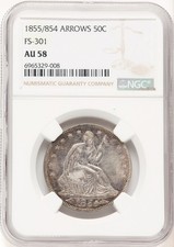 1855/54 50C Arrows Seated Half Dollar NGC AU58