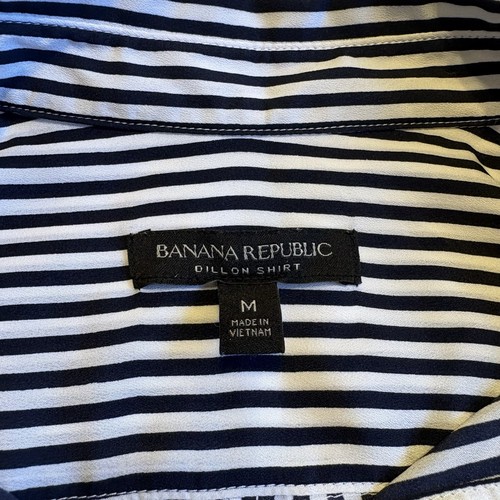 Chemisier femme Banana Republic M bleu blanc rayé manches volants boutonné devant - Photo 14/15