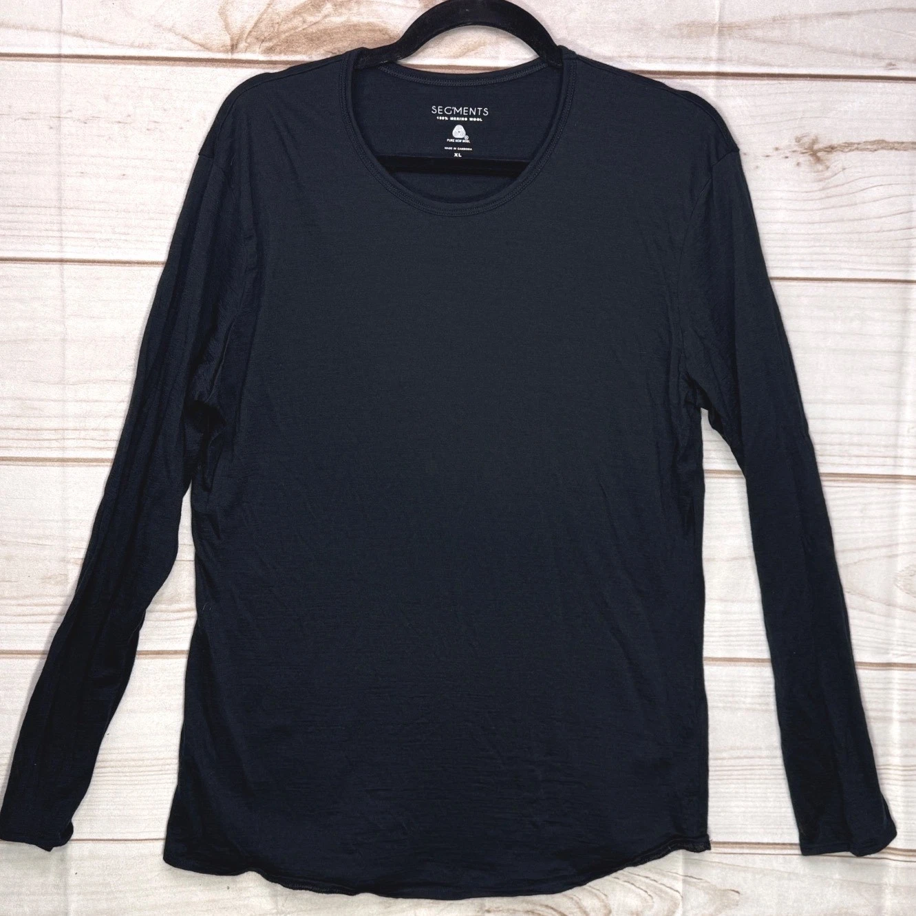 Seg'MentsWomens XL Black 100% Merino Wool Long Sleeve Crewneck Top Base Layer