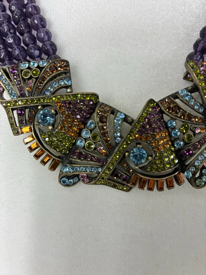 Heidi Daus Purple Amethyst Multi-strand Egyptian Revival Necklace Signed - Image 3 of 4