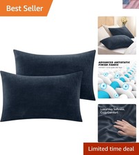 Luxury Navy Flannel Pillowcases Set of 2 - Cozy Softness Zipper Closure