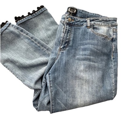 A.Z.I women s Jeans Size 14 . Embellishment cuff Pom poms. Tuck away. 