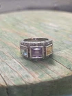 Vtg Sterling Silver 925 EA Multi-colored Signet Ring Amethyst Citrine Blue  Sz 9