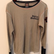 Harley-Davidson Mens Waffle Knit Thermal Long Sleeve Shirt Tan Smoky Mountain M