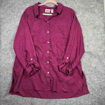 Chico's Button Up Blouse Size 3 (XL) Abby Silky Rayon Fuchia Roll Up Sleeve