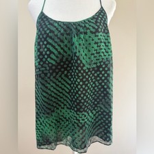 THEORY WOMEN'S BLACK  GREEN PRINT SILK CAMISOLE SIZE MEDIUM