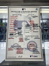 Milwaukee Brewers Vs Chicago Cubs Lineup Card May 15th, 2003 Authentic Auto DS