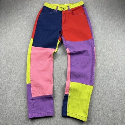 Patchwork Color Block Mom Jeans 28x29* Tapered Leg Multi-Colored Boho Ragged X