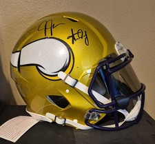 Justin Jefferson Aaron Jones Signed Vikings FS Authentic Flash Helmet Beckett 