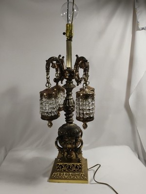 L&L Loevsky WMC? Hollywood Regency Table Lamp Swag Arm Unique Vintage Prisms 38''