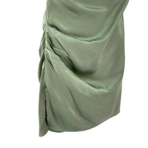 Mini Vestido NA-KD Cascada Drapeado Verde Satén Capucha Corbata Atrás Talla 34 S Salir - Imagen 2 de 7