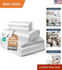 100 Egyptian Cotton Sheets Queen Size - Naturally Cooling Breathable 4 Pie...