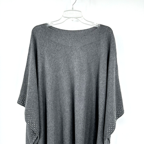 NEW CHICOS poncho sweater cape shawl embellished bateau neck heather gray L XL - Picture 2 of 10