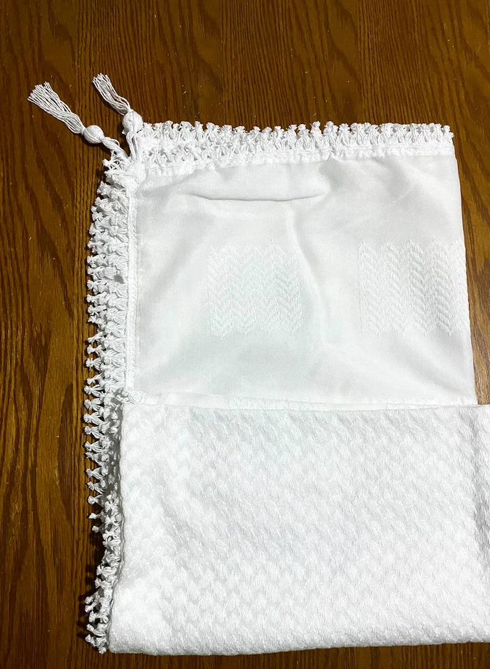 Keffiyeh Blanco, Bufanda Árabe Lisa, Única Especial Hecha a Mano, Palestina Traditio Foto 3 de 3