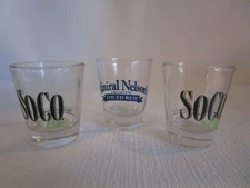 2 SOCO & Lime Southern Comfort Shot Glasses & Admiral Nelson's Spiced Rum Glass