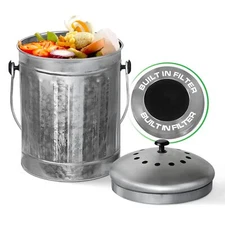 Silver Steel Kitchen Compost Bin 1.5 Gallon Countertop Container with Filter