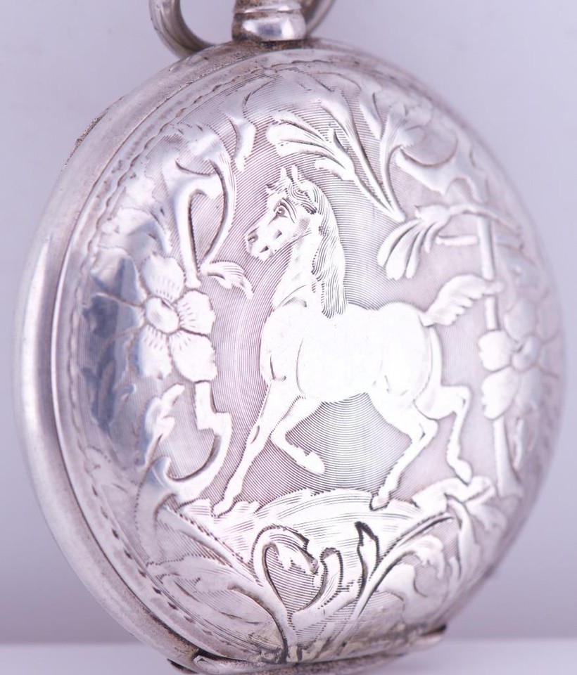 Antique Imperial Tsar Era Pocket Watch Hebdomas 8 Days Silver Engraved