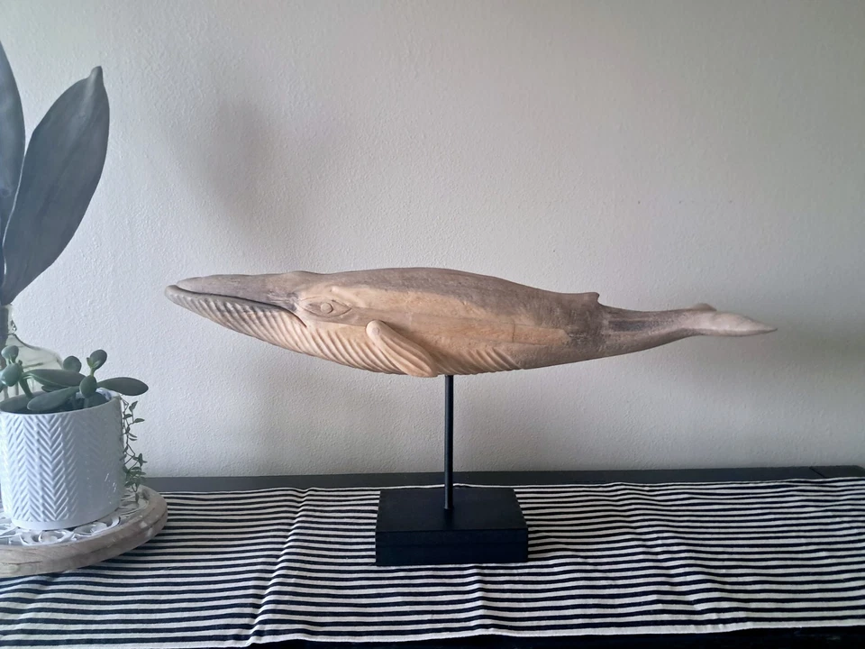 Diseño Cian Hierro y Madera Humphrey Ballena Estatua Mesa Decoración Playa, Costera Foto 4 de 4