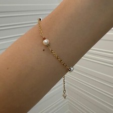 Fresh Water Pearl Handmade Beaded Bracelet 18k Gold Plated Chain Jewelry Bridal