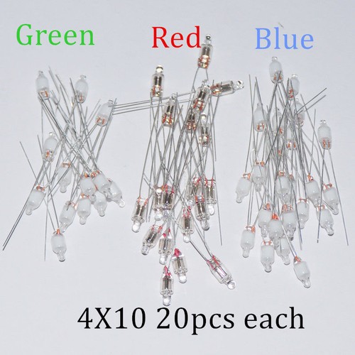 60pcs 4X10mm RED + Green + Blue Mix Neon Bulb Indicator 4mm Glow Lamp Neon-Light - Afbeelding 1 van 2