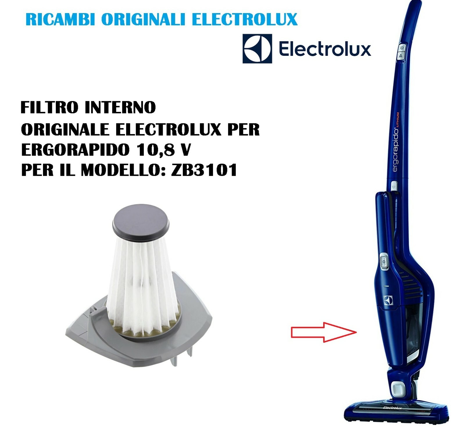 FILTRO INTERNO ORIGINALE ASPIRAPOLVERE ERGORAPIDO ELECTROLUX ZB3101