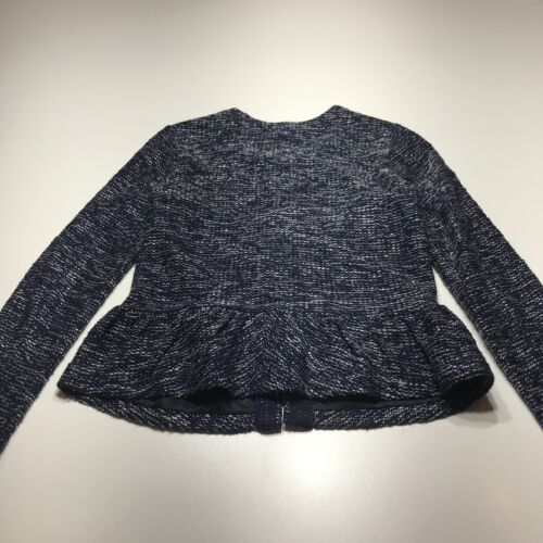 J. Crew Blazer Jacket Womens Size XS Blue Knit Zip Front w/ Pockets Ruffled Hem - Picture 2 of 11