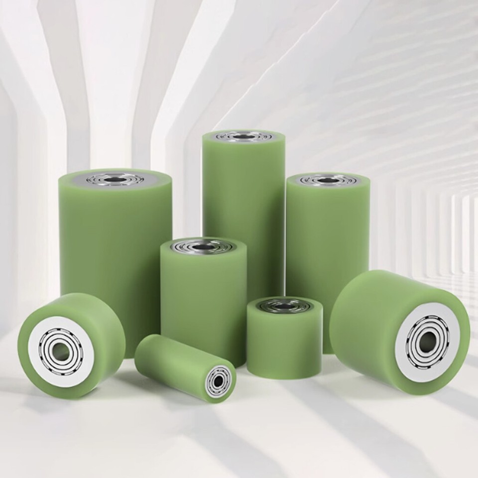 PU Polyurethane Iron Core Roller With Two Bearing Guiding Wheel Flat ...
