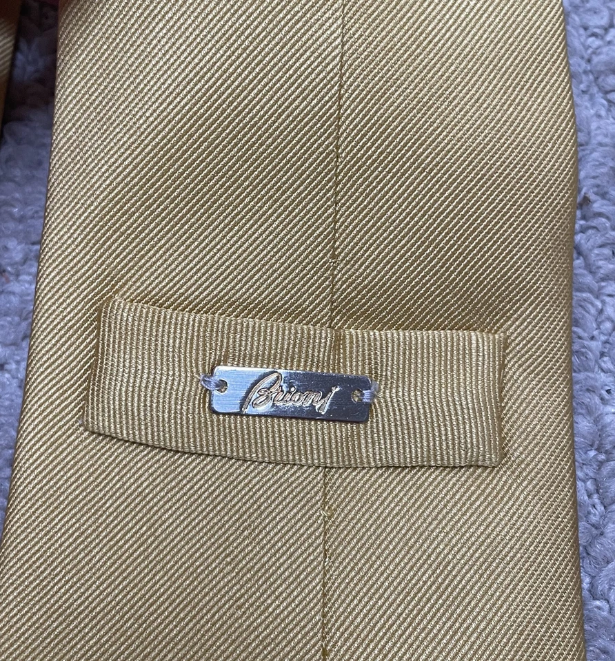 Brioni Gold Yellow Silk Textured Tie Italy - Image 4 of 4