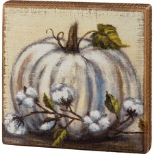 White Pumpkin Block Wood Sign Primitives By Kathy Fall Decor 4 in x 4 in