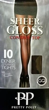 Pretty Polly 10 Denier Sheer Gloss Control Top Tights Barely Black Large