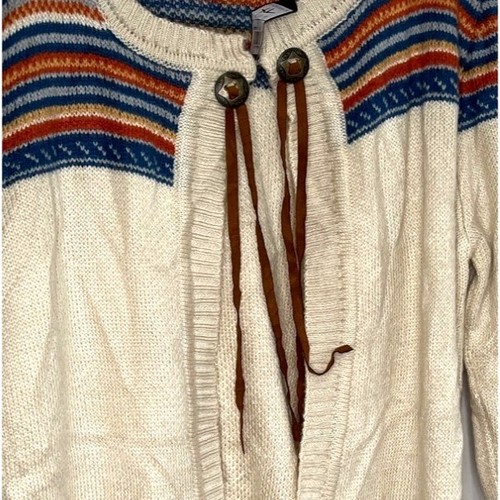 Wrangler Southwestern Aztec Retro Long Sleeve Cardigan Sweater Fringe Hem NWT - Picture 4 of 6