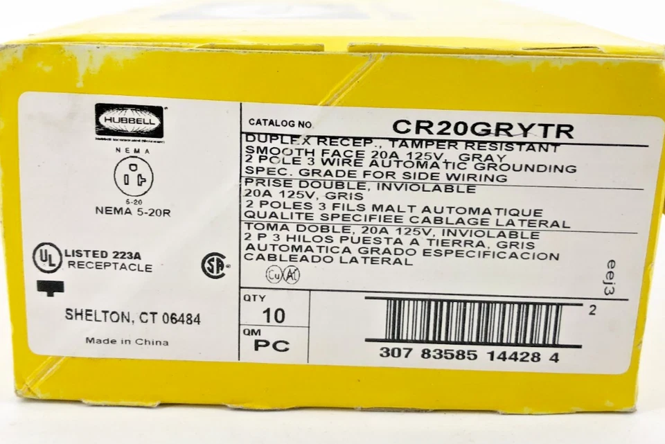 Box of 10 New Hubbell CR20GRYTR Duplex Receptacles 20A 125V Gray - Image 3 of 4