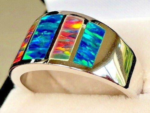 VIDEO of HANDSOME Wide Band Opal Ring Black Red heavy 12g Sterling Silver 13 z+ - Picture 4 of 12